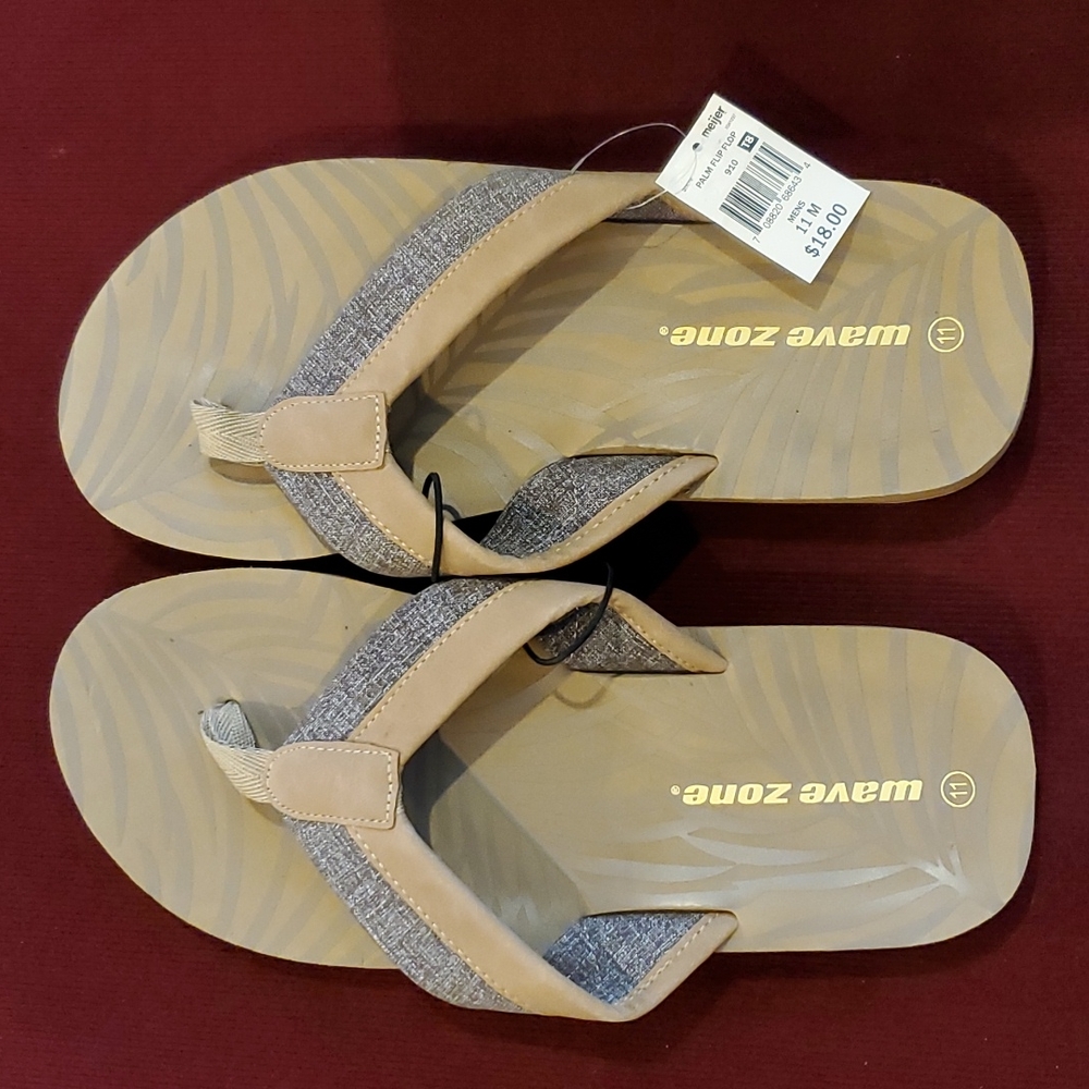 Mens Wave Zone light Brown Tan Flip Flops Sandals Size 11 12 13 NWT